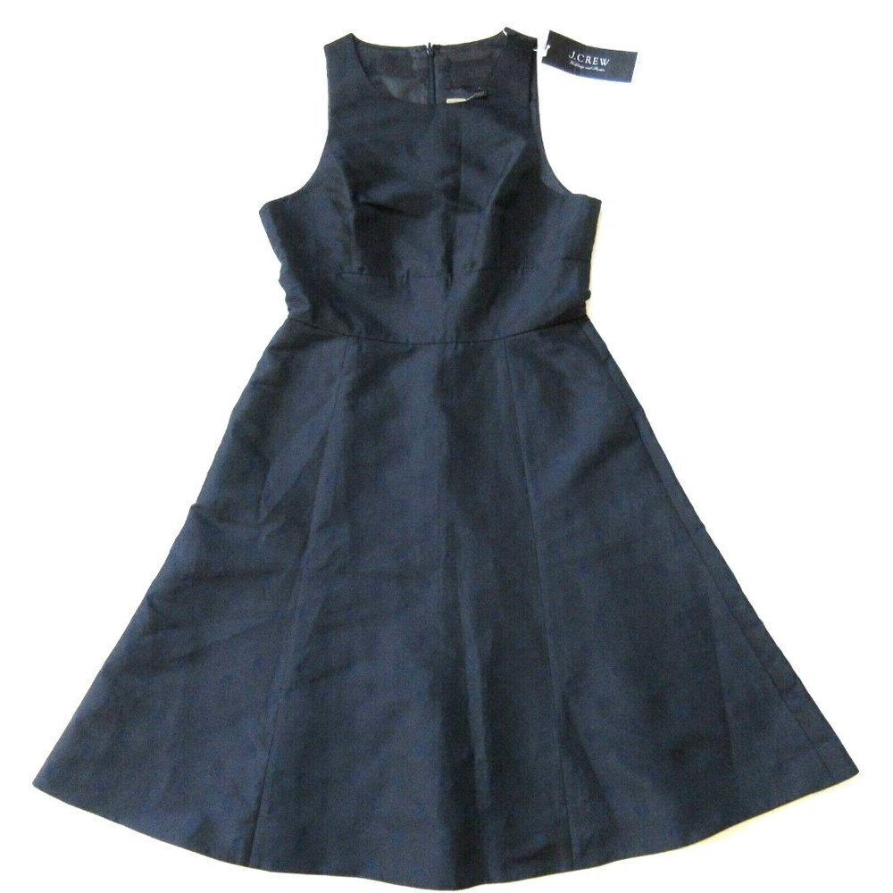 NWT J.Crew Collection Jacquard Dot in Navy Blue Fit & Flare Dress 8 $398